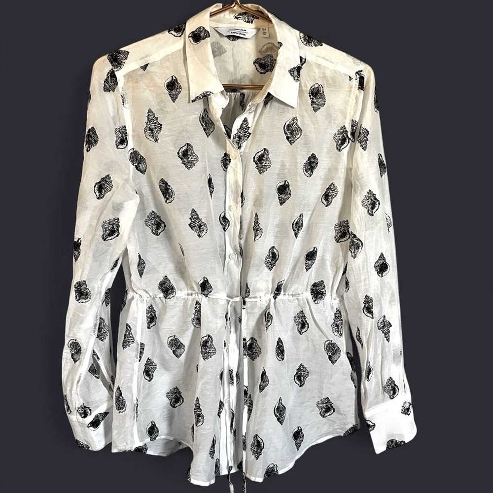 & OTHER STORIES 🐚 button up cinching peplum conch shell print long sleeve shirt